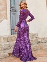 Birthday Maxi Dress Jewel Neck Long Sleeves Sexy Long Dress